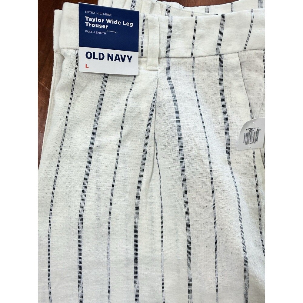 Old Navy Extra High-Rise Taylor Wide Leg Trousers Size L Striped Linen NWT - Picture 10 of 11